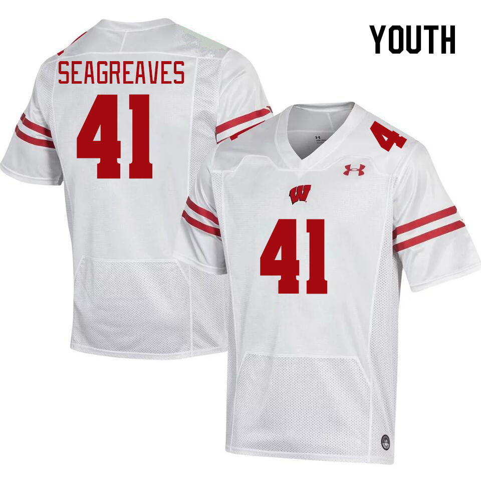 Youth #41 JT Seagreaves Winsconsin Badgers College Football Jerseys Stitched Sale-White